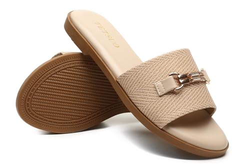 Flat Sandals for Women 2025 Slide Sandals Summer Fashion Women Dressy Slip on Shoes for Party Wedding Vacation Beach Walking Square Open Toe Shoes