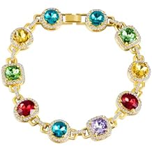 HELLOICE 8.5mm 8inches Multicolor Bracelet for Women Men Dainty Round or Oval Halo Bracelet 5A+ Cubic Zirconia Colorful Bracelet Trendy Jewelry Gift