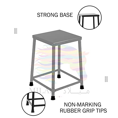 Image of MILAD SAIFIX Sitting Stool for Indoor Or Outdoor | Metal Lightweight Stool for Office, Kitchen & Garden | Heavy Duty Table (30 L x 30 W x 50 H CM's, Silver Color)