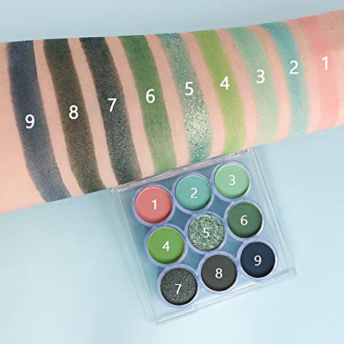 Suake 9 Colors Shimmer Matte Eyeshadow Palette.waterproof Colorpop Light To Dark Green Eye Shadow Paleta.highly Pigmented Glitter Eyeshadow Makeup Palet.forest Grass Olive Tea Green Moss Green Powder #TOP2