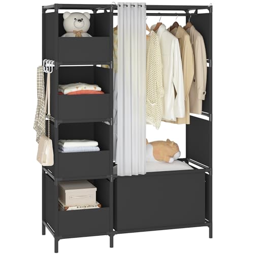MOYIPIN Portable Closet，Free Standing Wardrobe Closet with Hanging Rod and Curtain，Clothes...