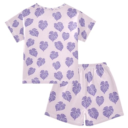 ALAZA Monstera Leaves Pajamas Set Short Sleeve Cotton Sleepwear Summer Pjs 2 Piece 5-14Y2