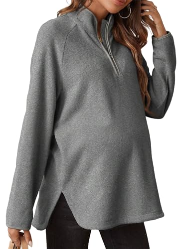 Chemise Ample de Grossesse en Gris Clair M avec Demi-Fermeture Éclair