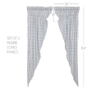 VHC Brands Sawyer Mill Plaid Cotton Farmhouse Bedroom Curtains Rod Pocket Drawstring Ties Prairie Panel Pair 84 Inches Long Blue