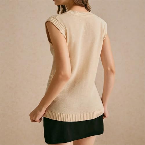 Image of Women Button Down Knit Sweater Vest Casual Loose Fit Crew Neck Sleeveless Button Front Knitted Sweater Cardigan