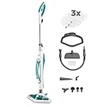 Polti Vaporetto SV450 Double, Balai Vapeur 2-en-1 avec Nettoyeur à Main, 13 Accessoires Inclus et Serpillères Supplémentaires, Réservoir Amovible de 0,3 l, Bleu Clair et Blanc