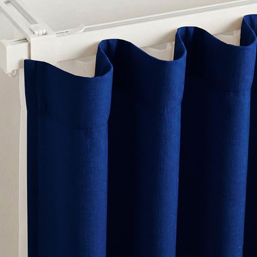 Image of FRESH FROM LOOM Long Door Non-Ring Curtains | S-Wave Pleat | Premium 12ft Non-Ring Curtains | S-Wave Pleat | Parde | S-Wave Pleat (Navy Blue | 12 Feet Long, 1pc Only)