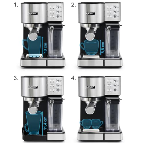 YOER EMF01S Lattimo - Black Espresso Machine - Portafilter Machine - Barista Professional Coffee Machine 1350 W - Fully Automatic with 20 Bar Pressure - 1.8 L Water Tank - Drip Grid on Stainless Steel - Image 6