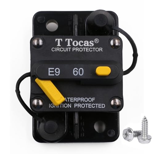 T Tocas 60A Circuit Breakers with Manual Reset Switchable Battery Solar System for Fishing Boat Electric Trolling Motor Marine - Waterproof IP67 12V- 72V DC