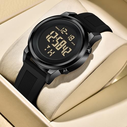 Image of Black Waterproof Digital Wrist Watches for Men Sports Mens Watch | Black Silver Waterproof Sports Wrist Watches for Men Digital Tactical Mens Watches Military