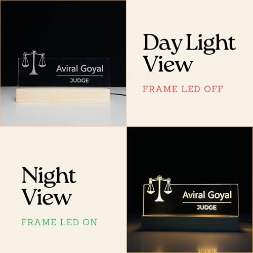 Image of Personalized LED Desk Name Plate for Judge Customized Engraved Name Lamp Office Desk Name Sign Light for Birthday Law Chambers, Courtroom, Attorney Gift, Judge Retirement or Promotion (10 x 6 inch) (For Judge)