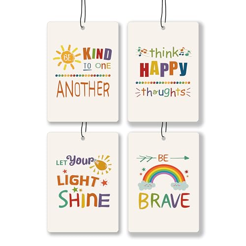 Image of Cute Boho Inspirational Lavender Car Air Freshener, Colorful Rainbow Sunshine Hanging Air Freshener 4 Pcs for Classroom Cars Closet Drawer Books, Cute Boho Car Accessories Mirror Decor for Women