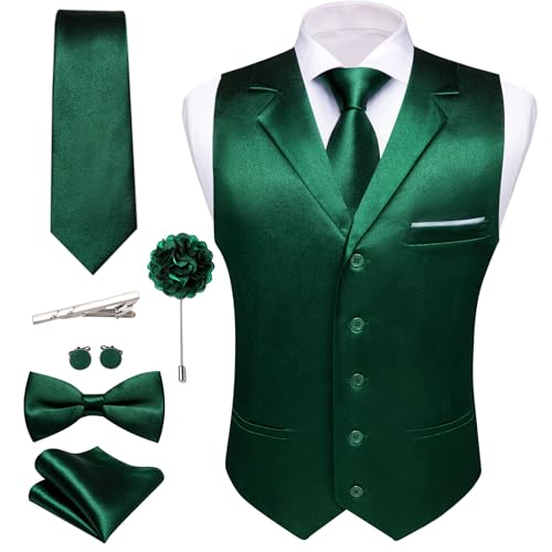 Barry.Wang Mens Formal Suit Vest Tie Bowtie Set 8PC Lapel Collar Casual Slim Fit Waistcoat Wedding Party Tuxedo