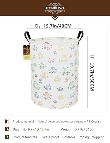 HUNRUNG Laundry Hamper,Large Canvas Fabric Lightweight Storage Basket Toy Organizer Dirty Clothes Collapsible Waterproof for College Dorms(Round-Car)