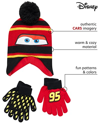 Image of Disney Cars Lightning McQueen Winter Hat 2 Pair Mittens or Gloves (Toddler /Little Boys)