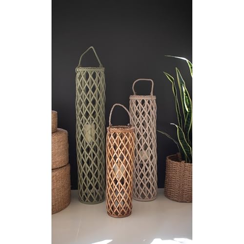 Set of Three Willow Lanterns with Glass Inserts - ONE