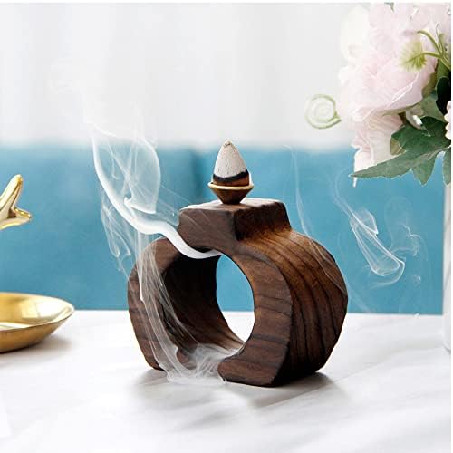 Backflow Incense Burner Waterfall for Incense Cones, Wooden Incense Holder with 25 Free Incense Cones for Yoga Meditation and Home Decor