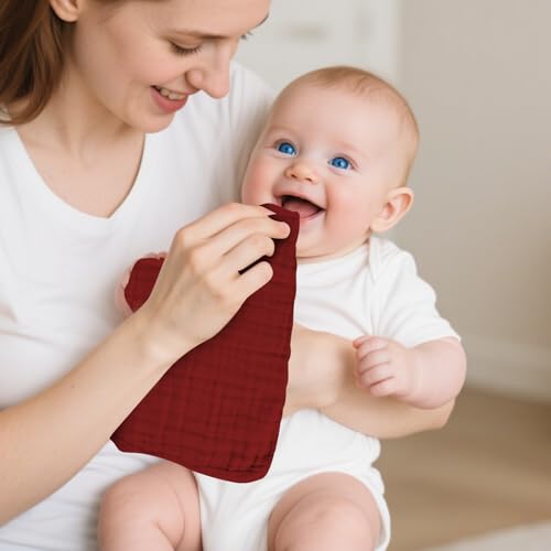 Muslin Solid Burp Cloths 100% Cotton Large 18''x10'' Extra Soft and Absorbent Multifunctional 6 Pack Baby Burping Cloth for Unisex Boys Girls (Red)2