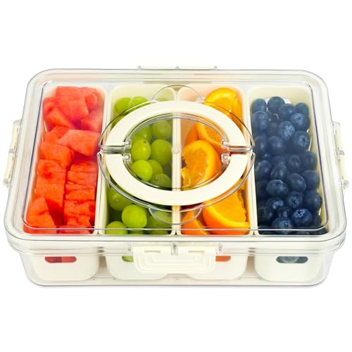 Image of Divided Fridge Storage Boxes With 4 Serving Veggie Tray with Lid and Handle, Fridge Organizer with Removable 4 Compartment, Fridge Storage Containers (4 Compartment-1PC)