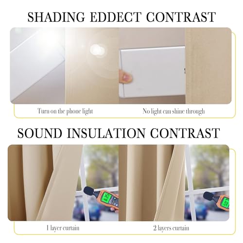 Image of NICETOWN Bedroom Full Blackout Curtain Panels, Super Thick Insulated Grommet Cold Reducing Drapes, Double-Layer Blackout Draperies for Small Window (Set of 2 Pcs, 42 by 63-inch, Warm Beige)