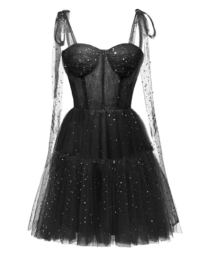 Sequin Homecoming Dresses for Teens Sparkly Tulle Short Prom Dress Spaghetti Straps Cocktail Party Gowns