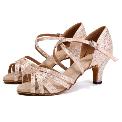 SWDZM Rhinestone Latin Dance Shoes Salsa Ballroom Practice Performance Dance Shoes for Women2