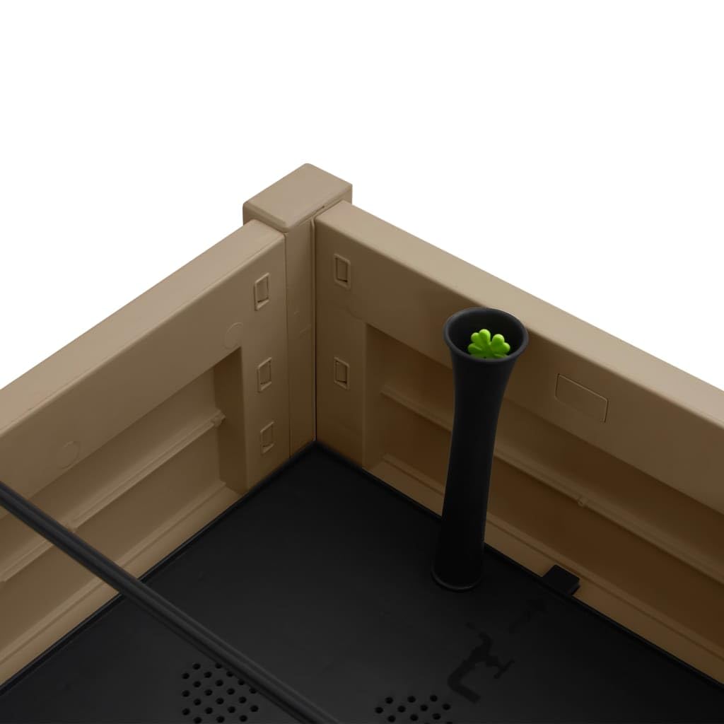 Jardinera de jardín elevada de polipropileno marrón claro 110 x 45 x 79 cm con sistema de autorriego y trama de madera sintética, diseño práctico para patio y balcón, amplio