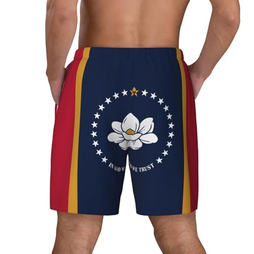 Mississippi State Flag Breathable Fit Trends Men's Swim Trunks Board Short with Waist Elastic Band Swimming Trunks4