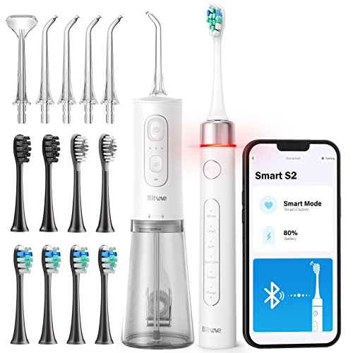 Bitvae Electric Toothbrush and Water Flosser, Pressure Sensor & 8 Brush Heads & Travel Case for Toothbrush, 5 Modes and 6 Jet Tips Oral Irrigator for Water Flosser