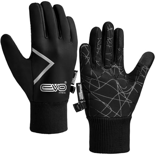 EVO Fitness Kids Thermal Winter Cycling Gloves Kids Ski Sports Bike Running Riding Hiking Tennis Gloves for Children Insolated Warm Touchscreen Anti-Slip Grip Footballs Mitts (Black M (8-10 Years))