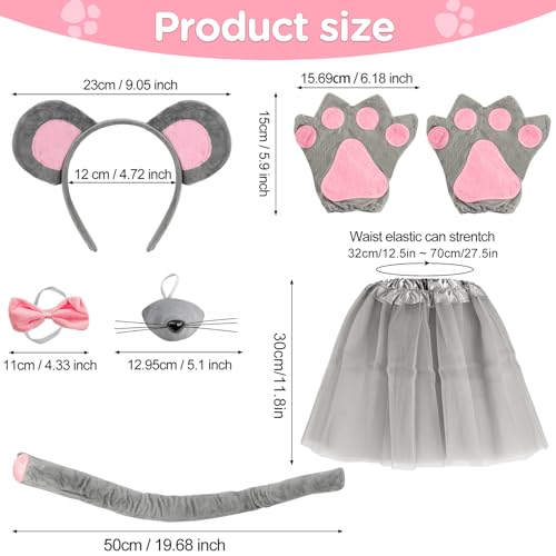 Meanju 7 Stück Maus Tüllrock Kinder Kostüm Set Verkleidung Kinder Tierkostüm Mit Stirnband/Nase/Fliege/Schwanz/Handschuhe/Tutu Rock Ausgefallenes Kostüm Zubehör Für Kinder Cosplay Karneval Halloween