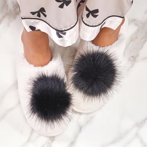 Women's Plush Indoor Slippers House Shoes with Cute Fuzzy Pom Accent3