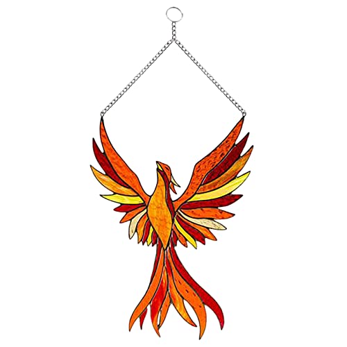 LMNUY Stained Glass Window Hangings Panel Mini Stained Phoenix Glass Window Hangings Acrylic Wall Hanging Birds Decor Room Accessories Decor Suncatchers (Color : AS Show)