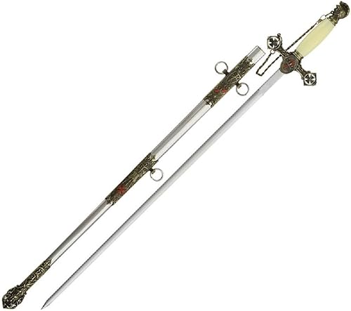 Nueva espada ceremonial templaria de caballeros masónicos de 35 pulgadas con vaina más soporte de espada de una sola pared