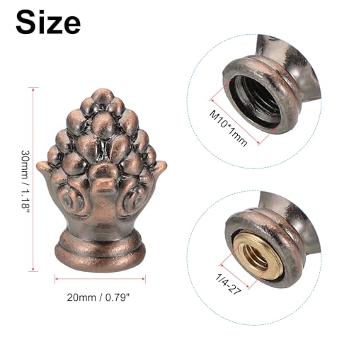 Image of PATIKIL 30 x 20mm Lamp Finials Caps Knob, 2 Set Solid Lamp Shade Top Decoration Screw Cap Nuts with Brass Reducing Adapter for Table Lamps Floor Lamps, Red Bronze
