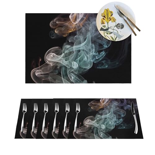 Sets de table imprimé fumée psychédélique lavables anti-tache pour protéger la table - 2
