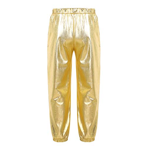 Jeeyjoo Kids Girls Hip Hop Street Dance Pant Legging Sparkle Metallic Jazz Stage Performance Sweatpant Costume Gold 12 #TOP2