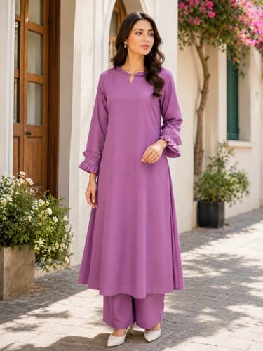 Image of idaLia Rayon Solid A-Line Women Stylish Boat Neck Designer Kurta Set with Pant