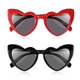 Ainiv Herz Sonnenbrille, 2 Stück Retro Katzenauge Herzbrille, UV400 Sonnenschutz und UV-Schutz Schwarze Graue Linse, Mode Brillen für Damen Herren Kinder Party Reise Fotoshooting (Schwarz+Rot)