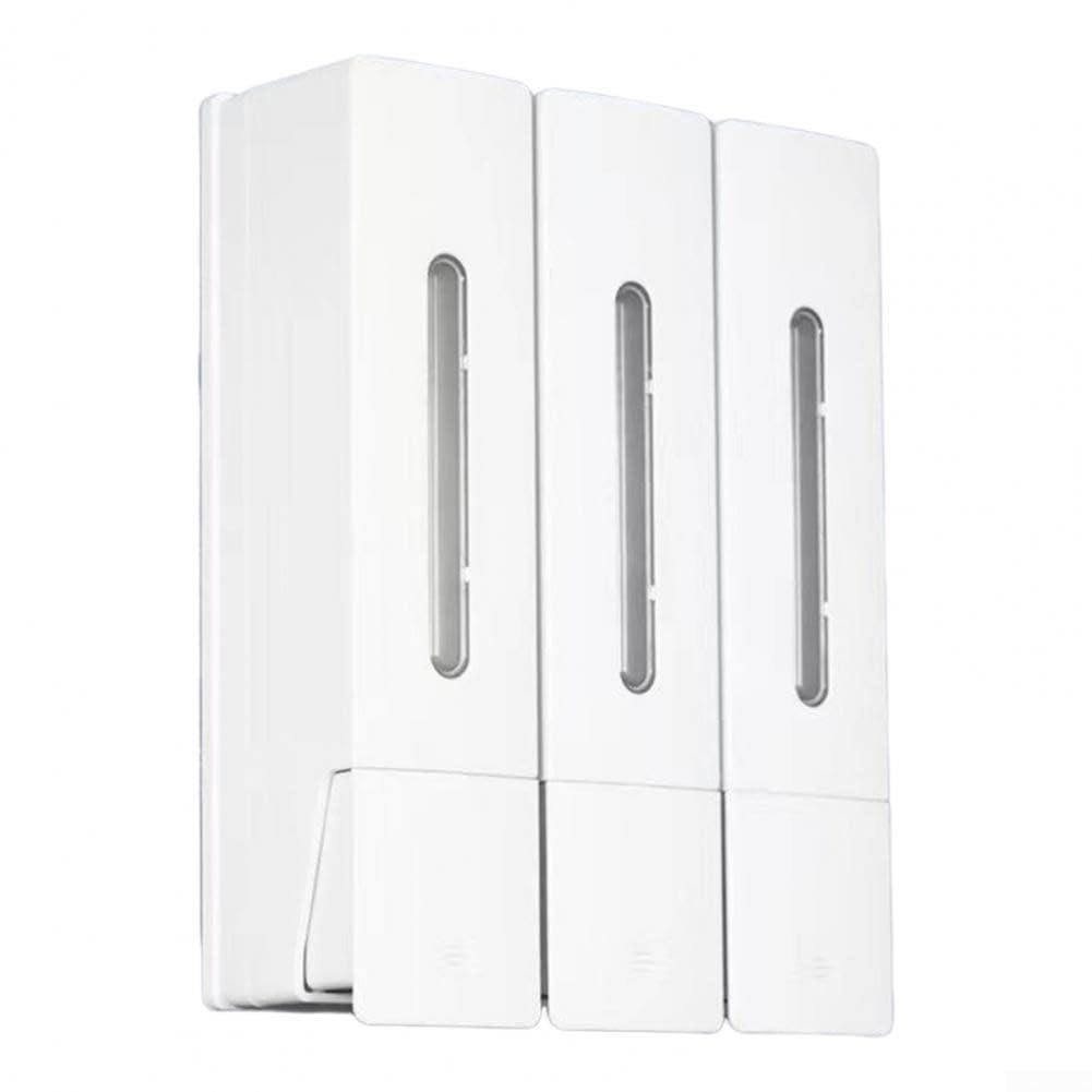 Dispenser di sapone da parete, per 3 scomparti da 400 ml ciascuno, per shampoo, gel doccia e sapone liquido, organizer da bagno in ABS, per casa, hotel, ristorante o bagni pubblici in