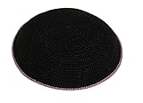 Kippah Black Fine Knit (Serugah) Colored Border Design 17cm (Lavender Border)