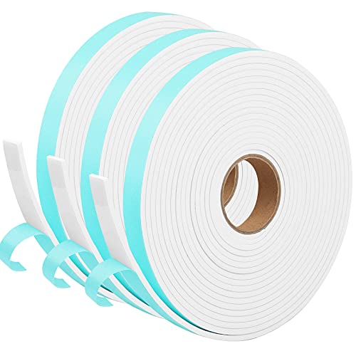 Yijuhou Weather Stripping Door Seal, 3 Rolls 1/2 Inch W X 1/8 Inch T Door Seal Strip Window Insulation Kit Single Sided Foam Tape Weather Strip Total 54Ft (18Ft X3 Rolls), White #TOP12