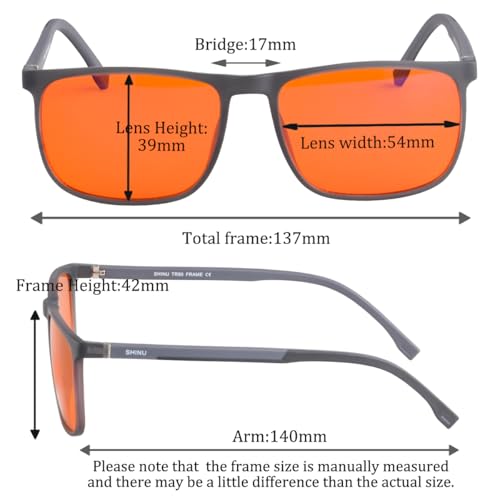 Image of SHINU Good Sleep Blue Light Blocking Glasses Men Red Lenses Anti Green Light Eliminate Eye Strain Glasses Bluelight 078RD