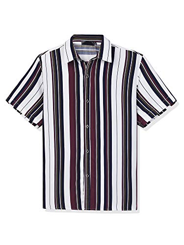 Lars Amadeus Men's Summer Striped Shirts Short Sleeves Button Down Beach Color Block Shirt X-Large White Brown #TOP3