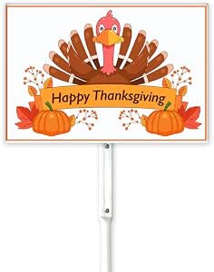 Amazon.com : Fall Signs Happy Thanksgiving Yard Sign With Stake 8 x 12 ...
