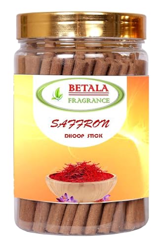 Image of Betala Fragrance Saffron (Kesar) Perfumed Dhoop Sticks | Non-Charcoal Premium Incense Sticks | Long Lasting Aroma for Pooja, Meditation & Home Fragrance | Bamboo Free Dry Dhoop | 4 Inch | (400g)