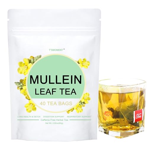 T'SMOMENT Mullein Leaf Tea Bags - Natural Healthy Herbal Tea For Lung Detox & Respiratory Support, 40 Tea Bags, No Additives & Caffeine Free