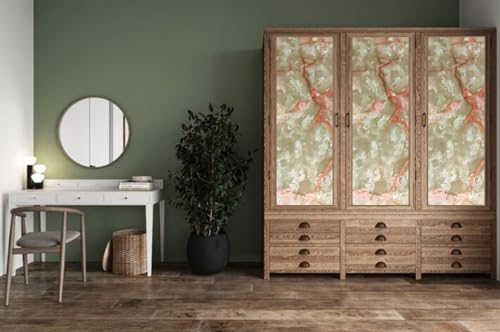 Image of WISDOM Marble Wall Sticker Wallpaper Decorative Home /Furnituer /Cabinets Marble Vinyl Wallpaper (24x80 Inch, Orange Crema)