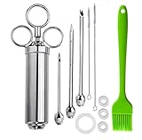 Marinade Meat Injector Kit with 3 Marinade Injector Needles for BBQ Grill Smoker,Meat Injector,Marinade Injector Syringe,Professional Meat Injector,Stainless Steel Meat Injector Syringe (Silver)