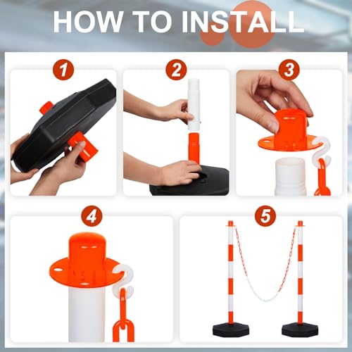 Amylove 9 Packs Traffic Delineator Post Cone with Base, Traffic Cones Safety Cones Caution Cones Plastic Stanchion Chain Safety Barriers with 6.6 Feet Link Chain and S Hooks for Parking Lot (Orange) by Amylove - Image 4